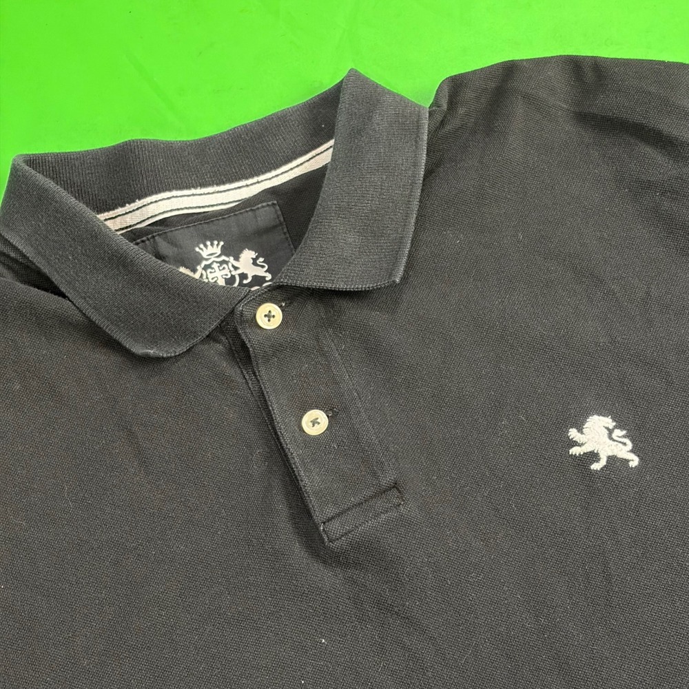 Express Embroidered Lion Crest Polo Mens XL Black Pique 100% Cotton S/S Shirt